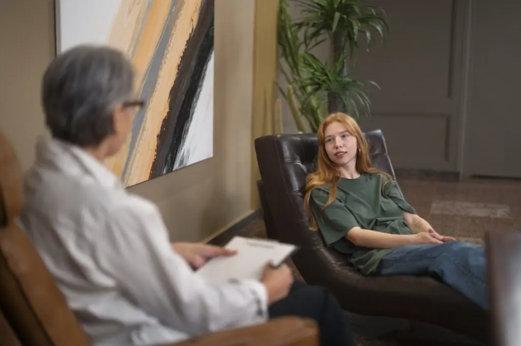 Young woman in an EMDR therapy session.