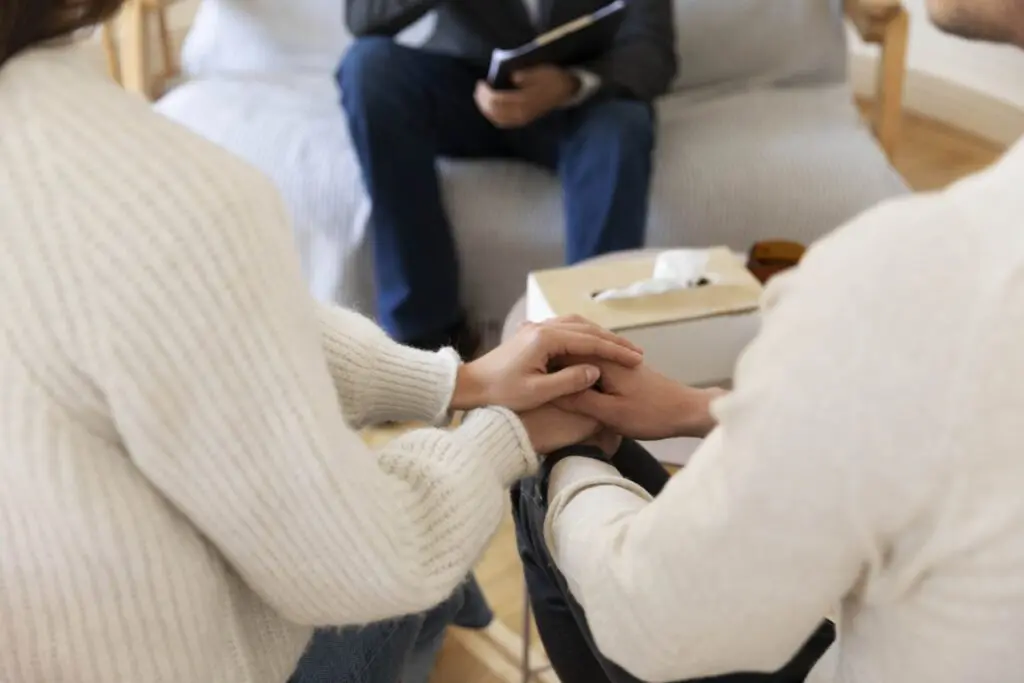 Couple in a relationship counseling session.